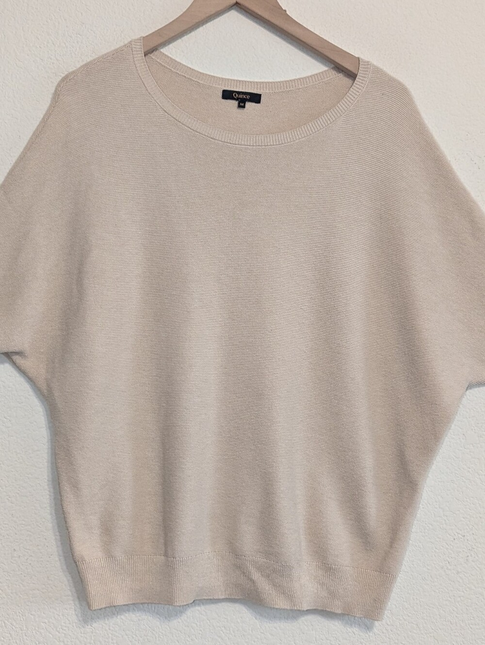 Quince Dolman Sweater Women's M Lightweight Cotton Cashmere Link Stitch Oatmeal